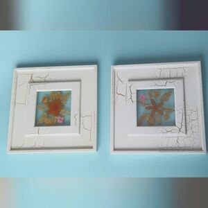 Vintage Floral Framed Art Wildflower Pressed White Square Good Condition
